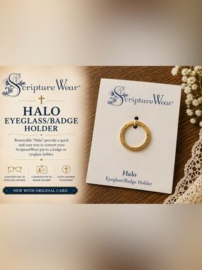 NWT ScriptureWear Halo Eyeglass & Badge Holder Gold Tone Christian Accessory